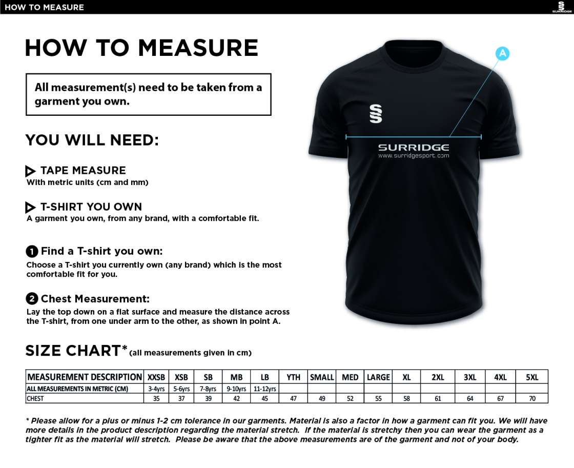Enfield CC - Blade Polo Shirt - Size Guide