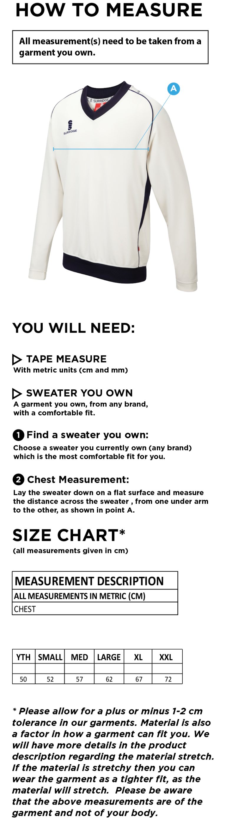 Enfield CC - Long Sleeved Sweater - Size Guide