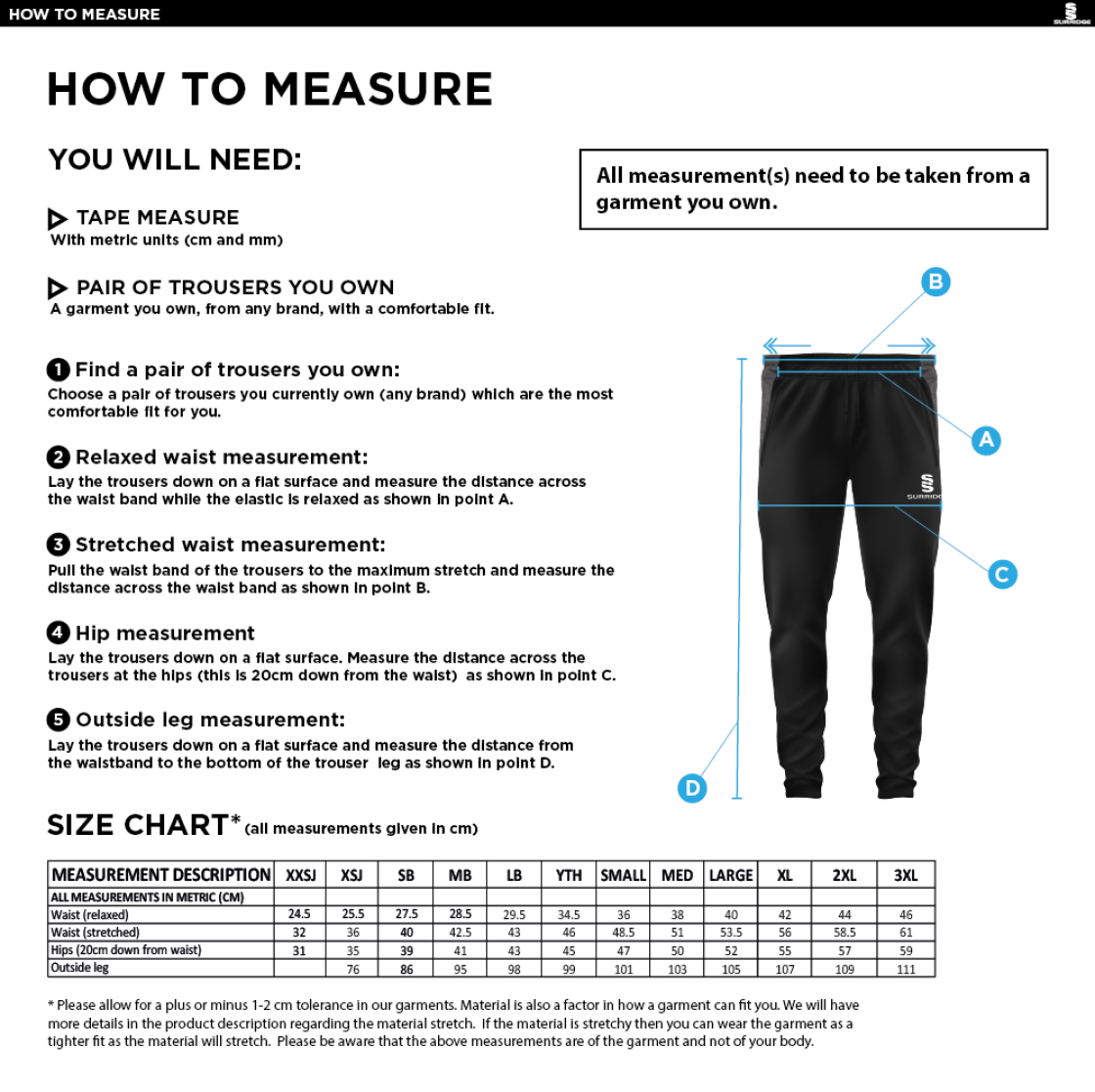 Enfield CC - Slim Training Pant - Size Guide