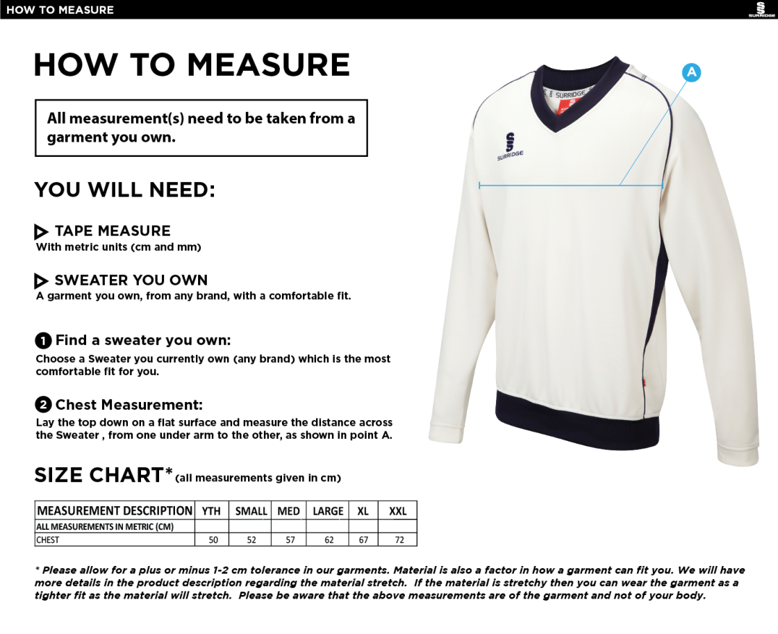 Enfield CC - Long Sleeved Sweater - Size Guide