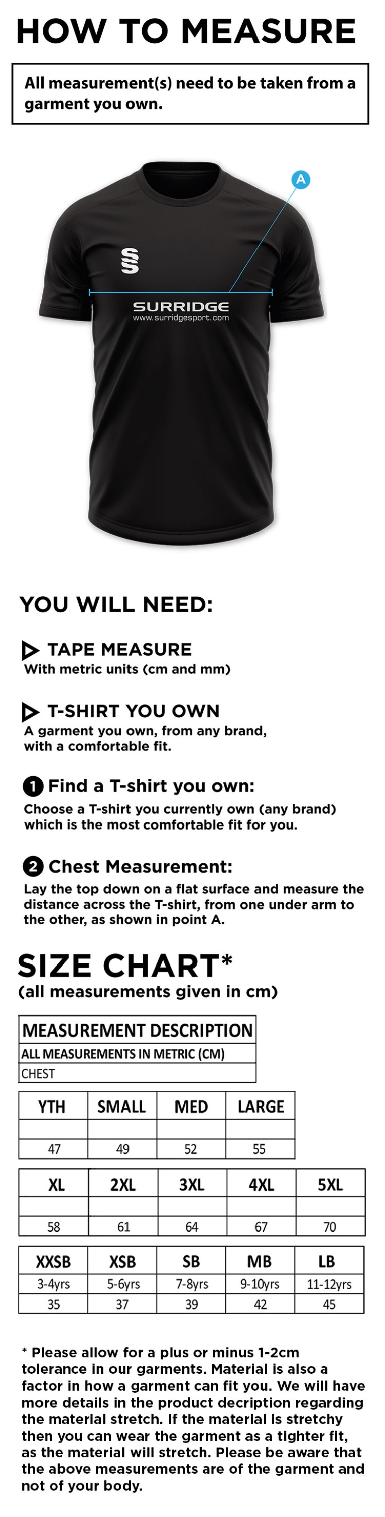 Enfield CC - Blade Training Tee - Size Guide