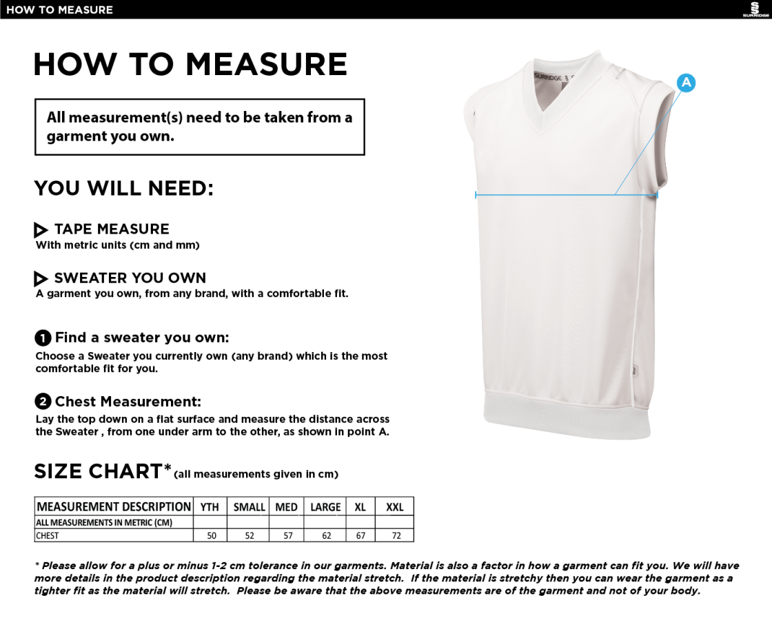 Enfield CC - Sleeveless Sweater - Size Guide
