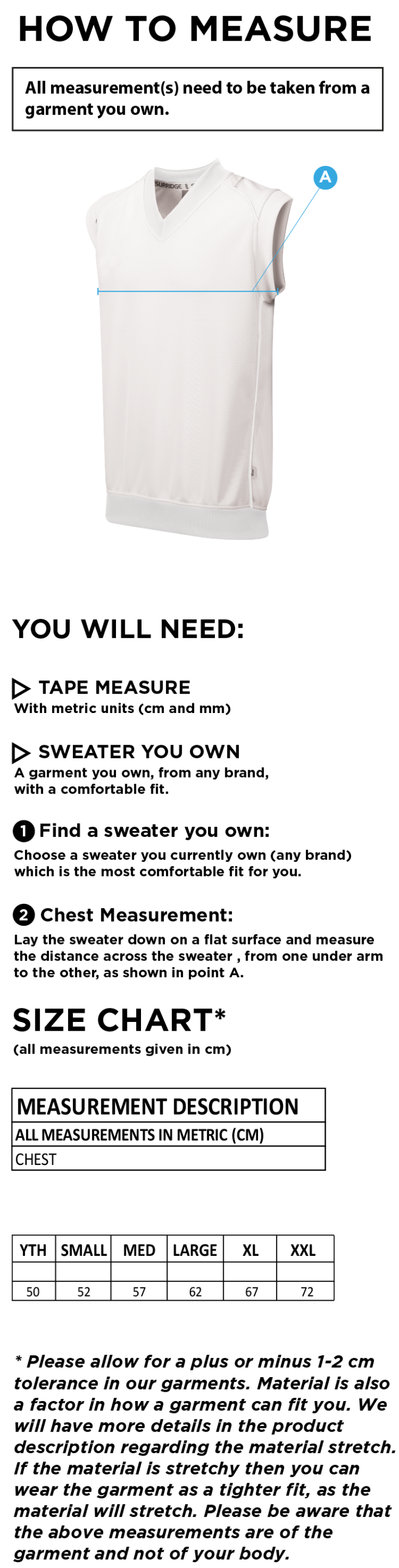 Enfield CC - Sleeveless Sweater - Size Guide