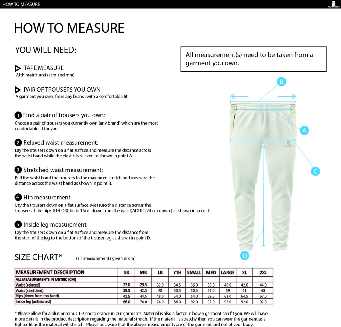 Enfield CC - Playing Cricket Trousers - Size Guide