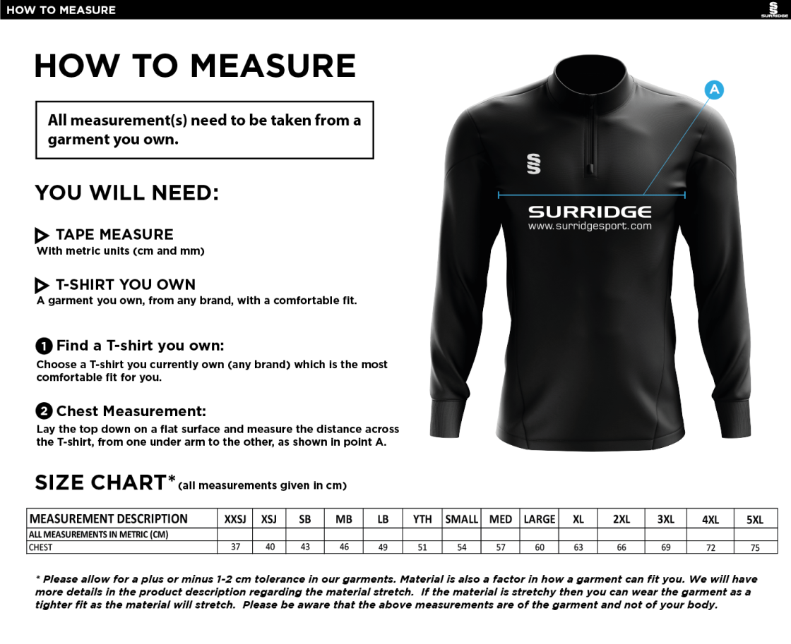 Enfield CC - Blade Performance Top - Size Guide