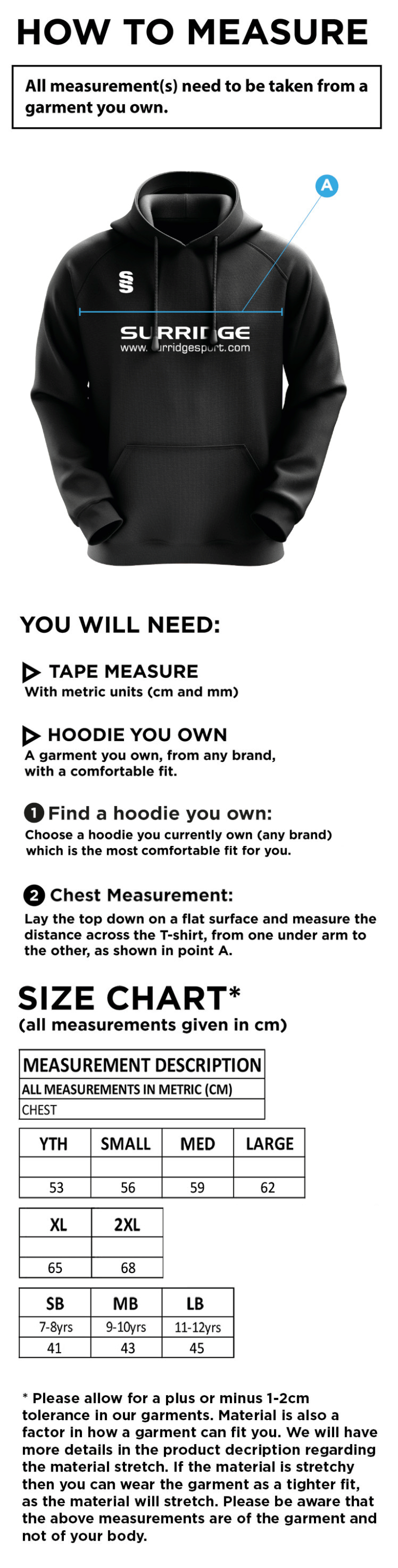 Enfield CC - Blade Hoodie - Size Guide